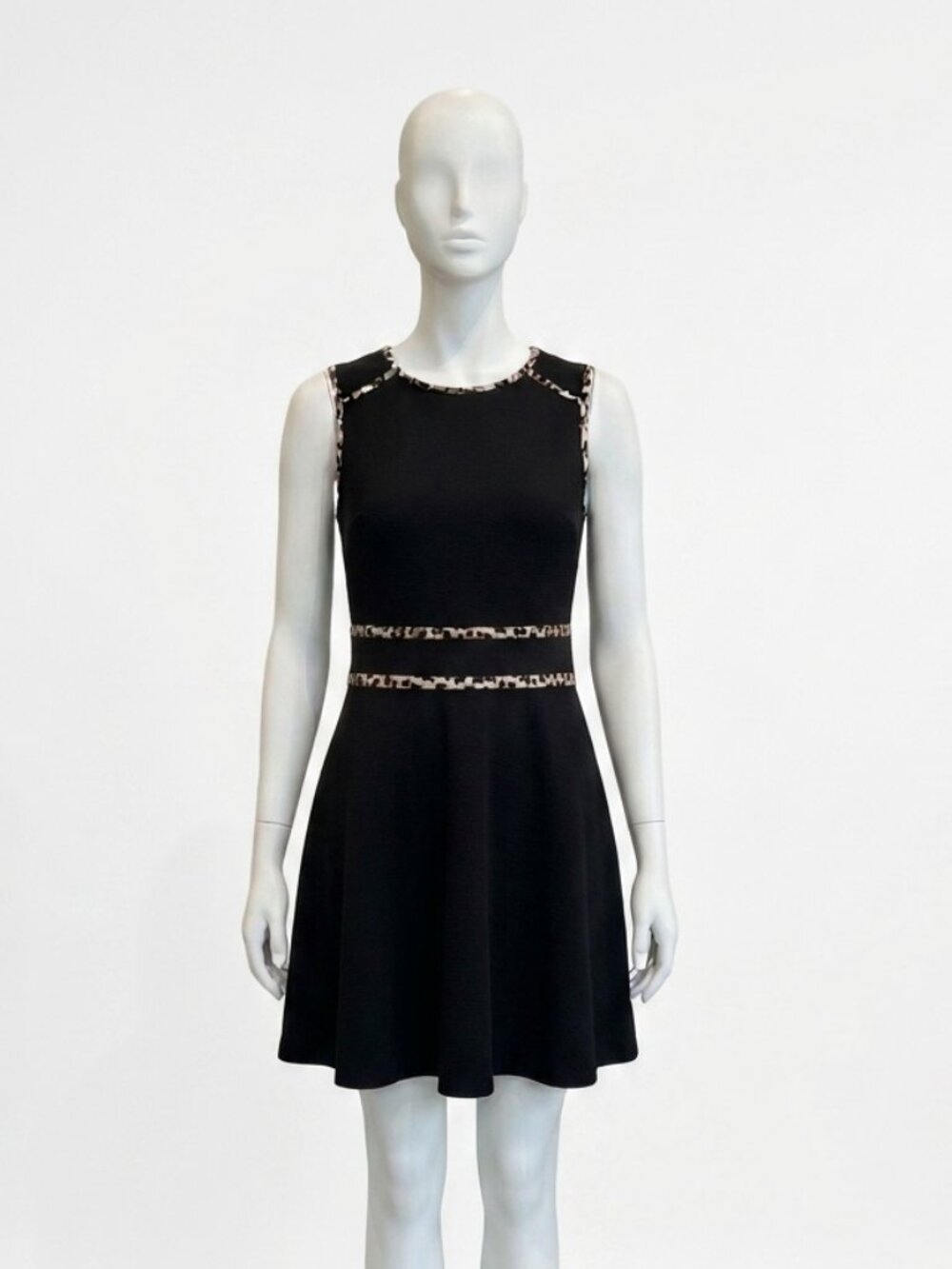 ALYX Sleeveless A-line Black Dress 16 with Animal Print Trim
